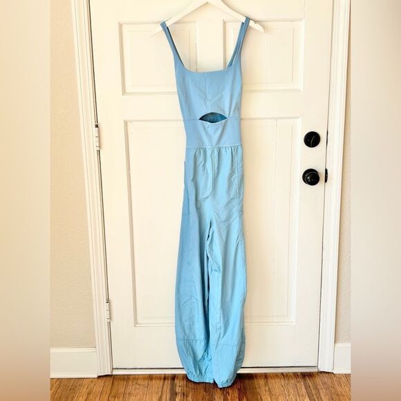 Nwt free people righteous onesie falling water blue track pant jumpsuit - Picture 2 of 4